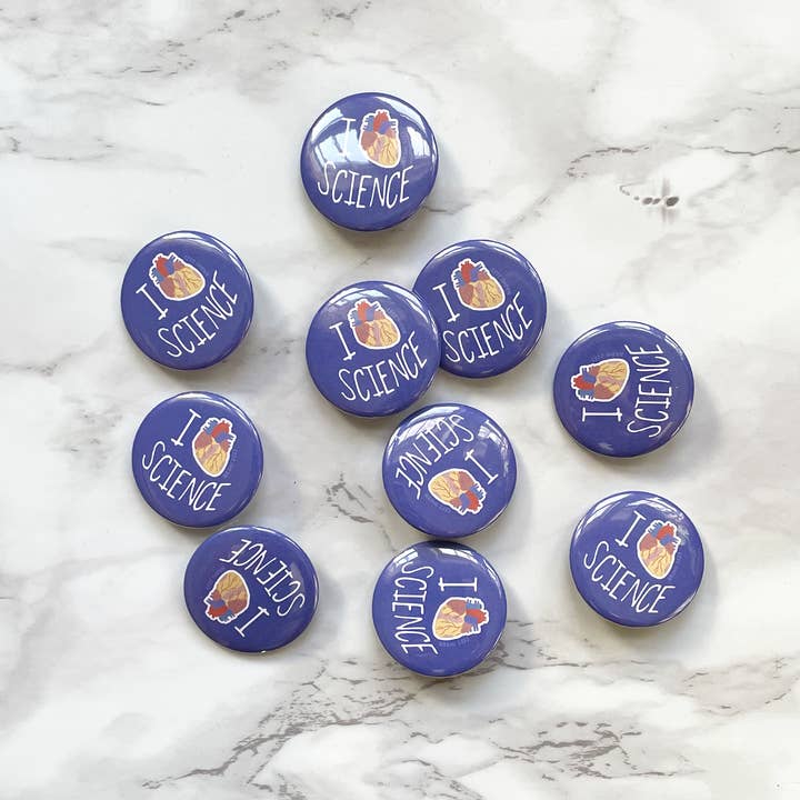 Studio Hromi - Wholesale Lapel Pin/Button - I Heart Science pinback button1