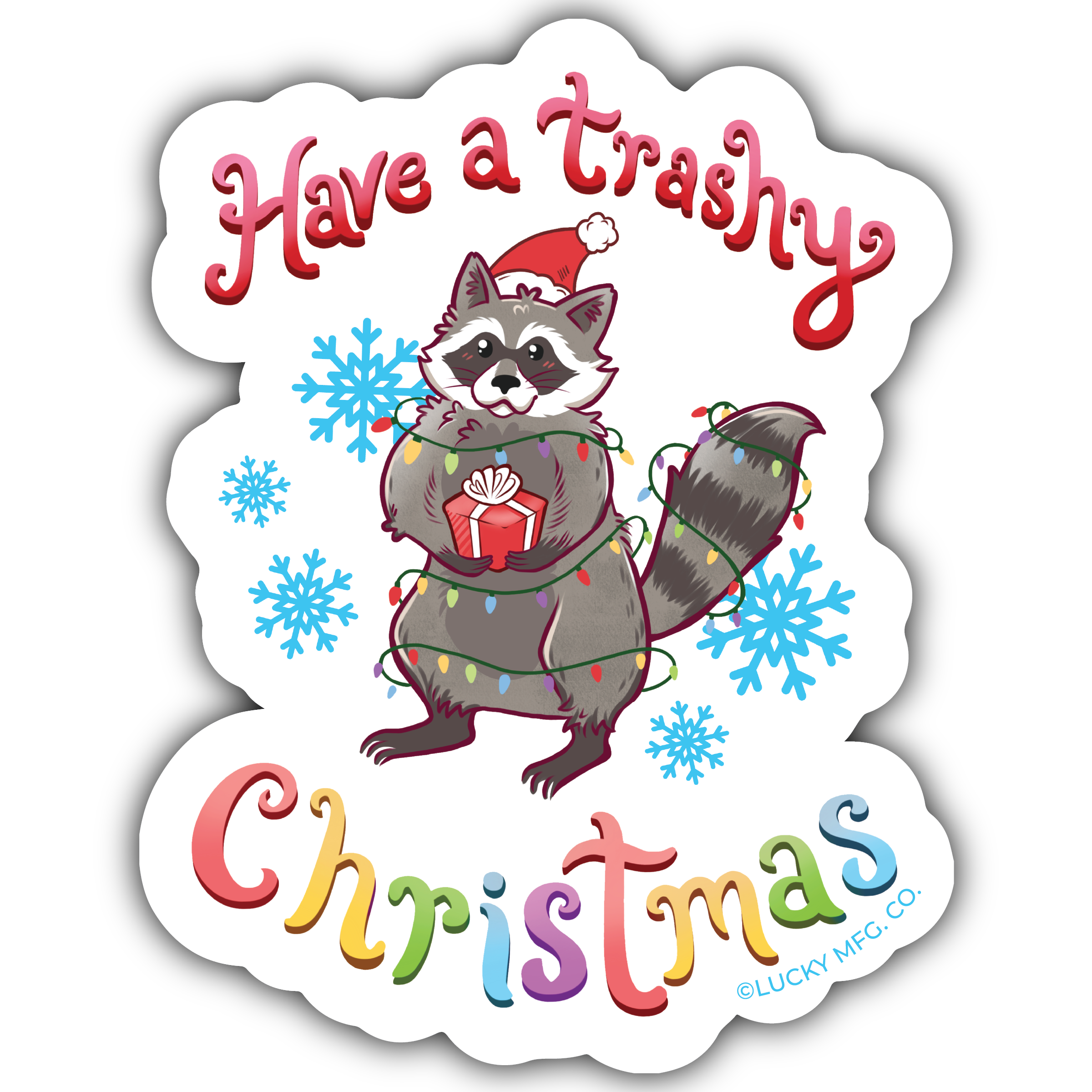 Lucky Mfg. Co. - Wholesale Sticker - Have A Trashy Christmas Raccoon Vinyl Sticker0