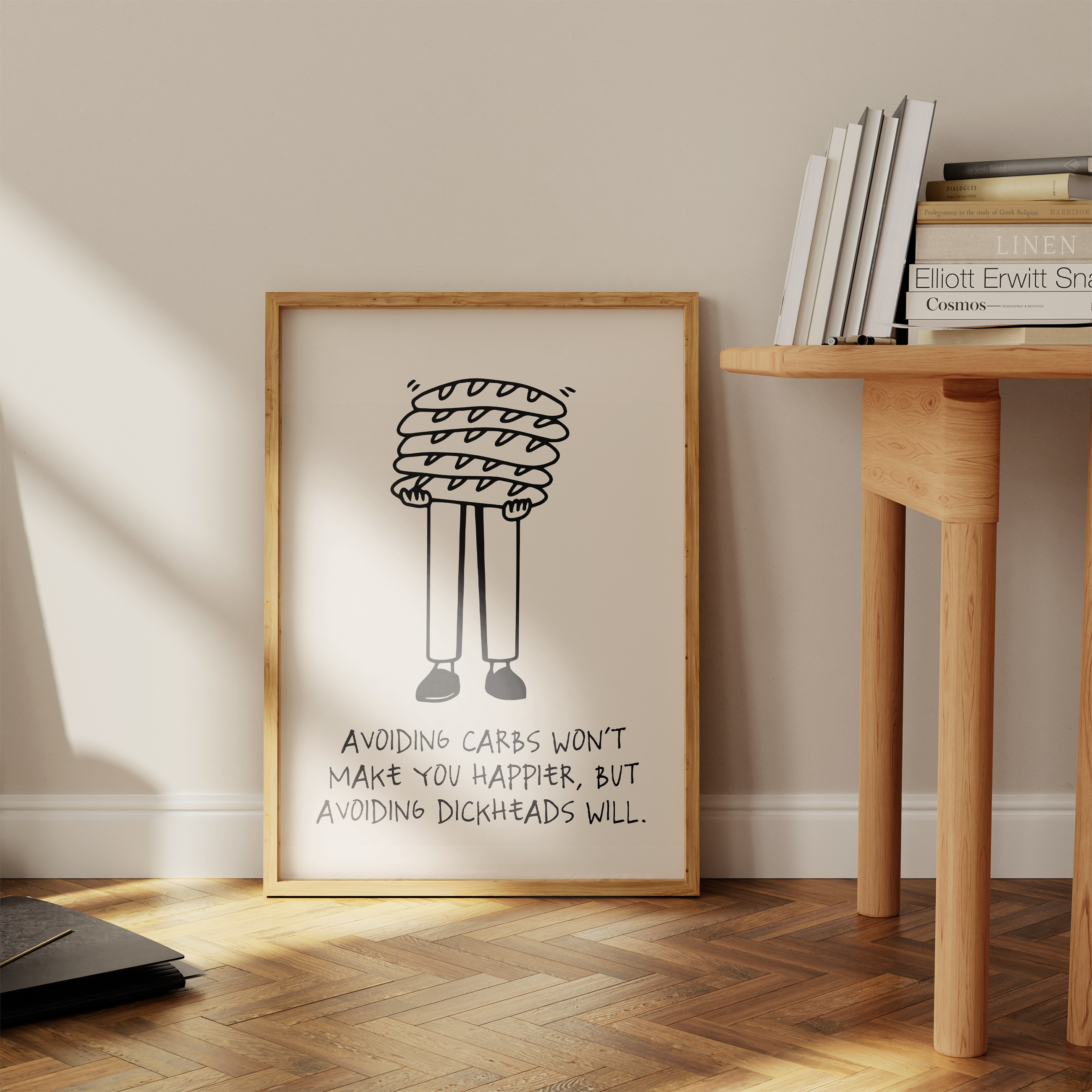 Wisdom and Wonder Designs – wholesale Art print – Avoiding Carbs Won't Make You Happier | Black and Cream | Art Print2