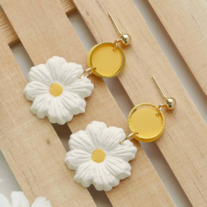 brincos de argila de polímero floral margarida por atacado de HeyRakstar