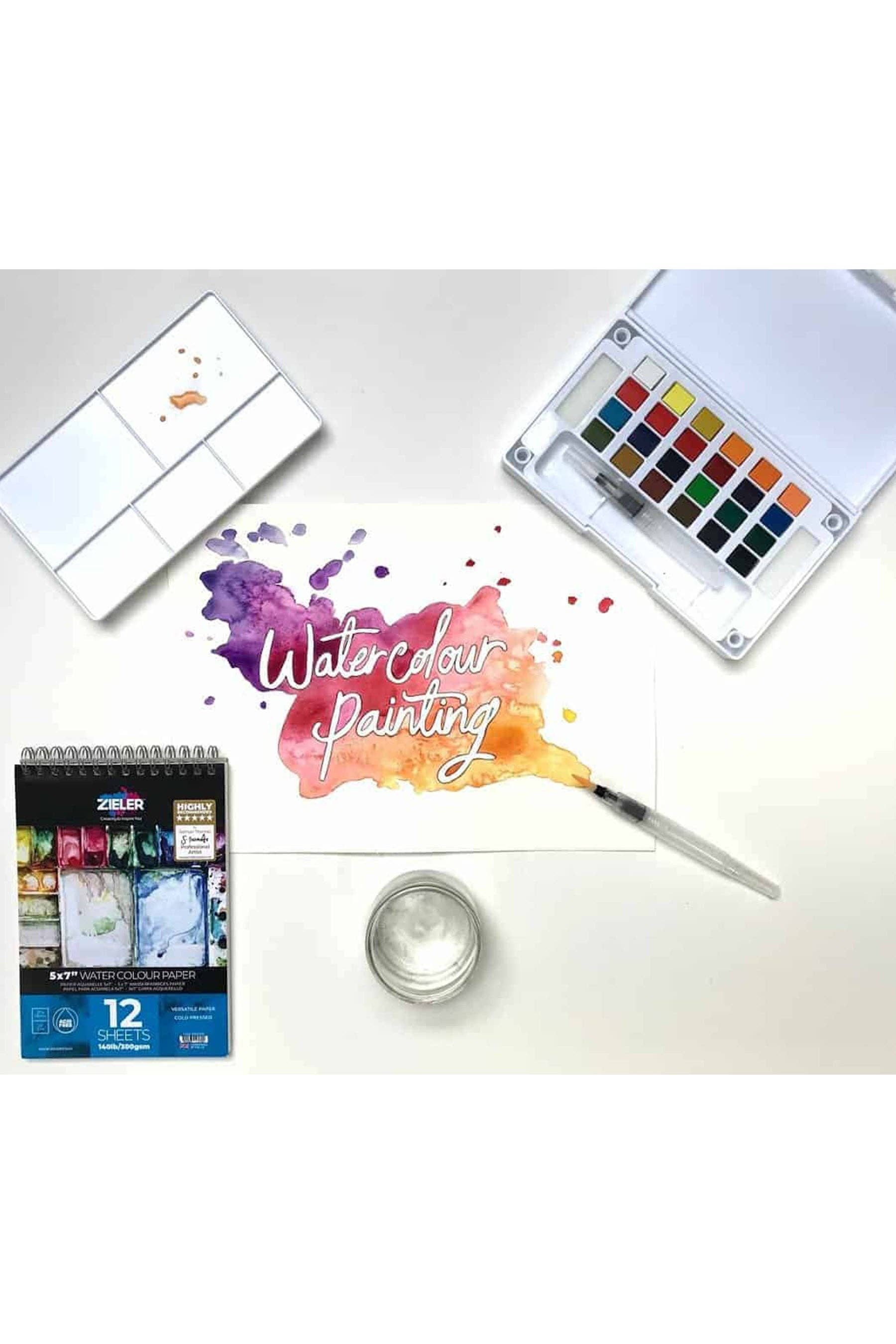 Chartpak, Inc. - Wholesale Watercolor Paint - Zieler Premium 24 Half Pan Watercolor Set with Brushes4
