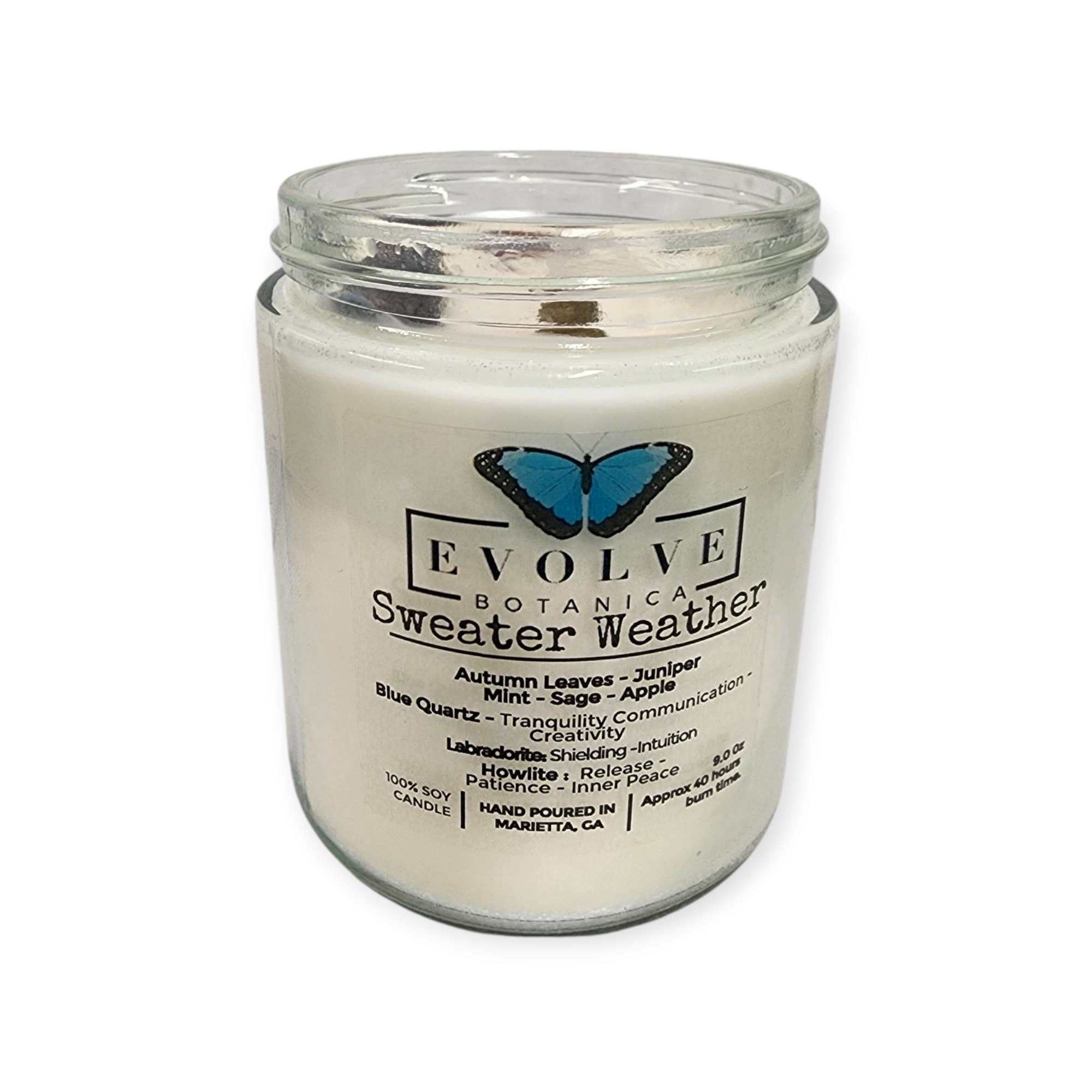 Evolve Botanica - Vendita all'ingrosso Candela in vasetto - Candela di soia in barattolo CrystalJam da 9oz - Profumo Sweater Weather8