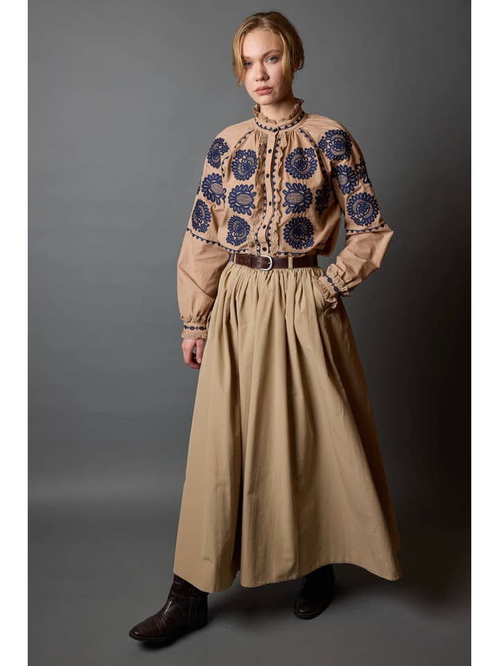 miglo - Wholesale Button Down Shirt - Women's - RUBBLE COLLAR EMBROIDERED SHIRT
