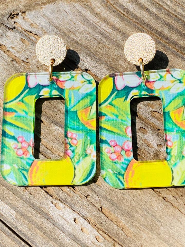 LEMONADE TROPICAL EVERYDAY SUMMER ACRYLIC EARRINGS for wholesale by Sandy Lou Designs