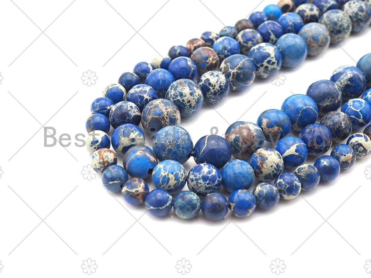 BestBeads&Beyond - Wholesale Beads - High Quality Coblalt Blue Sea Sediment Imperial Jasper Beads, 6mm/8mm/10mm/12mm Round Smooth Imperial Japser, 15.5'' Full Strand, SKU#UA1752