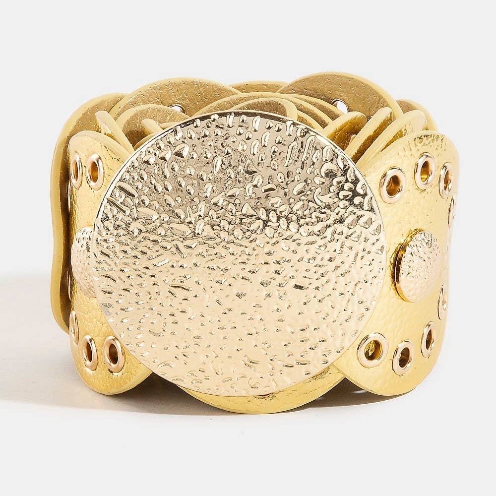 Collections by Fame Accessories - Wholesale Belt - Women's - Hammered Disc Accent Faux Leather Panel Link Belt8