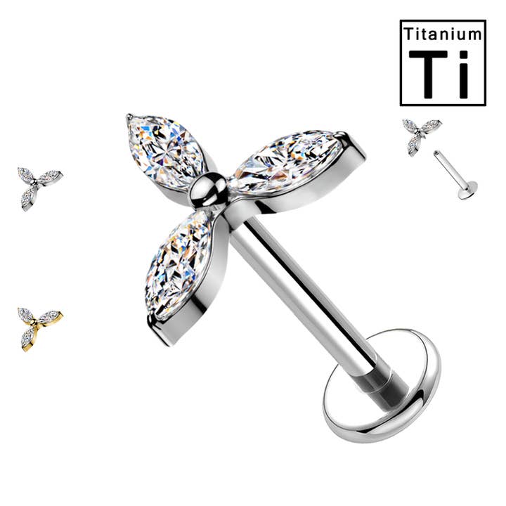 Titanium Labret Piercing with Flower Crystal PWC-292 for wholesale by Awaken