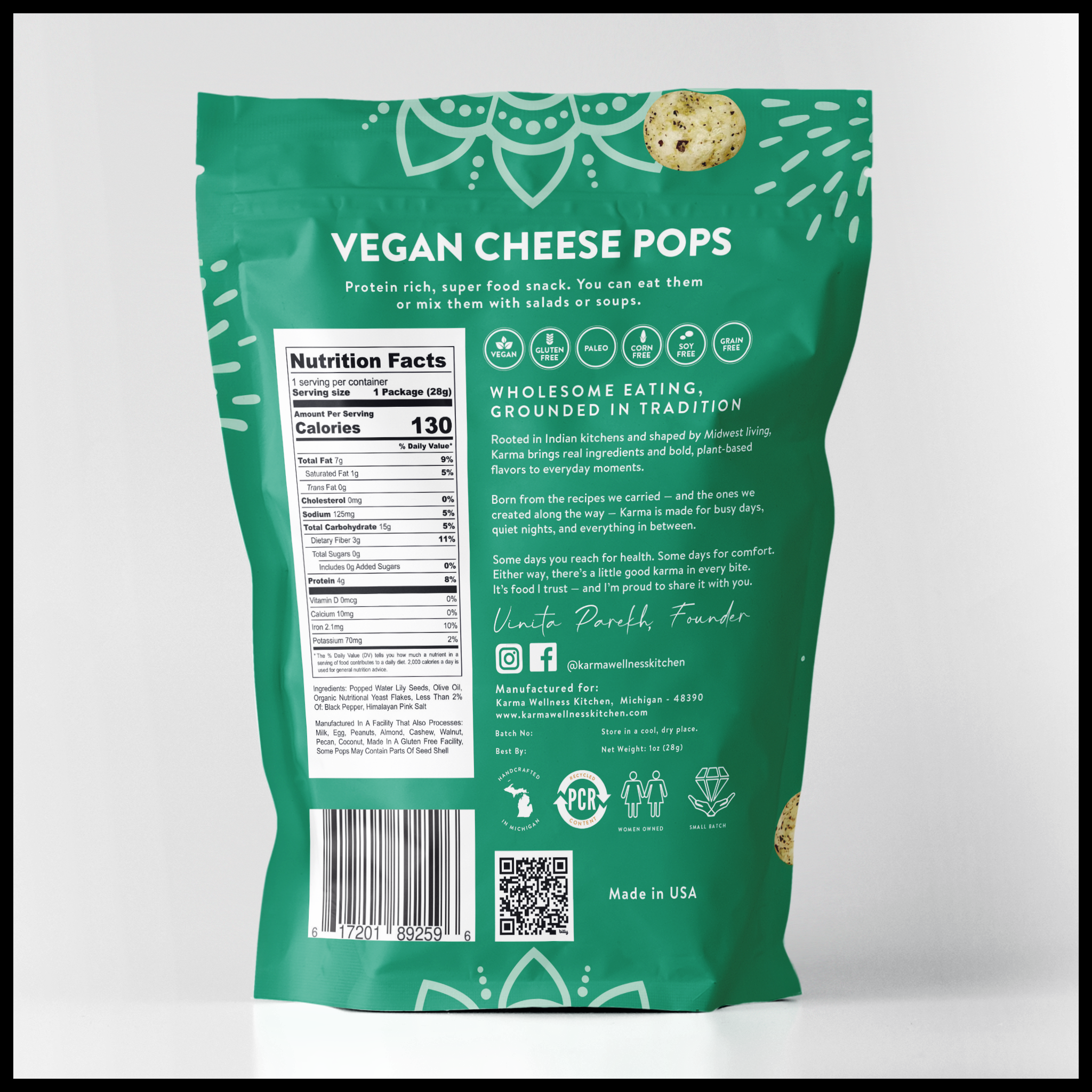 Karma Wellness Kitchen – Engroshandel Puffed snacks – Vegansk ost Karma Pops1