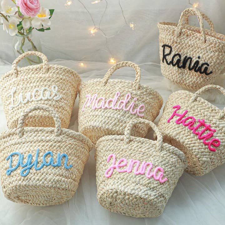 Gepersonaliseerde Stro Bridesmaid Handtas, Bruidsfeest Stro Tas voor wholesale door HandHappiness