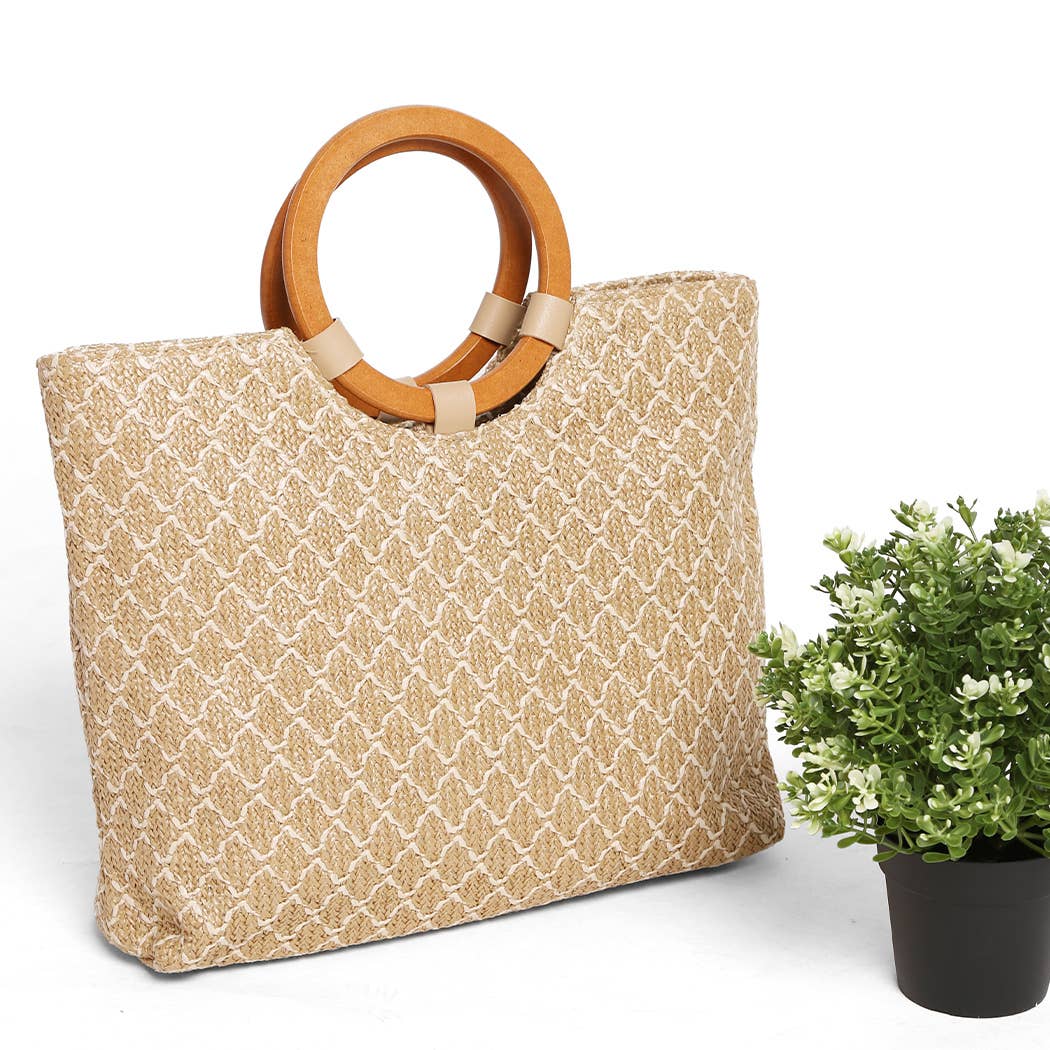Fashion City - Wholesale Tote Bag - Women's - Wooden Round Handle Straw Tote Bag2