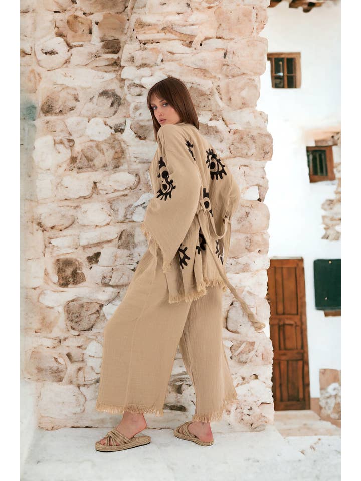 Meraki Beach - Wholesale Top & Pant Set (NOT Loungewear) - Women's - AZRA Kimono & Pant Set in Mocha
