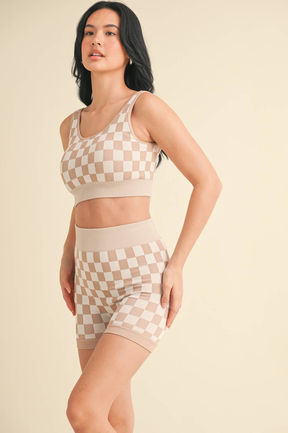 KIMBERLY C - Wholesale Activewear Set - Women's - Checkmate Cropped Two Piece Set75