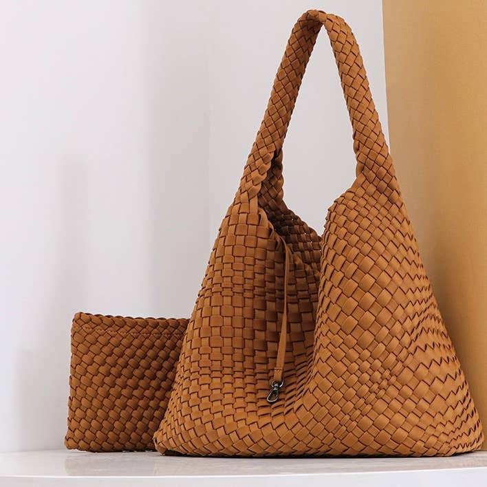 Sook Stainable - Wholesale Shoulder Bag - Women's - Neoprene Fabrics Vegan Leather Woven Shoulder Bag Size M