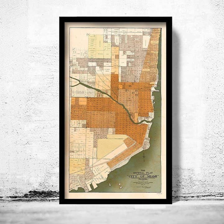 Old Map of Miami Florida 1918 Vintage Map | Vintage Map Wall Art Print for wholesale by OldCityPrints - Old Maps and Posters