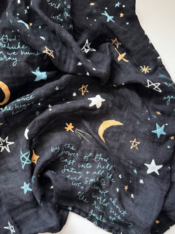 The Little Rose Shop - Wholesale Swaddle - Baby - St. Michael Prayer - Catholic Baby Muslin Blanket Swaddle