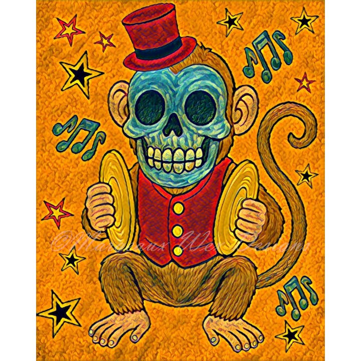 Cymbal Monkey Top Hat Art Print - Amber for wholesale by Margeaux Wex Designs