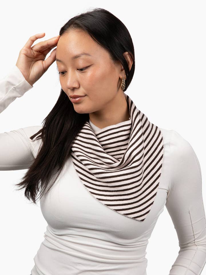 Babs Cotton Cashmere Stripe Triangle Scarf in Espresso Combo for wholesale by Chicky Dickies