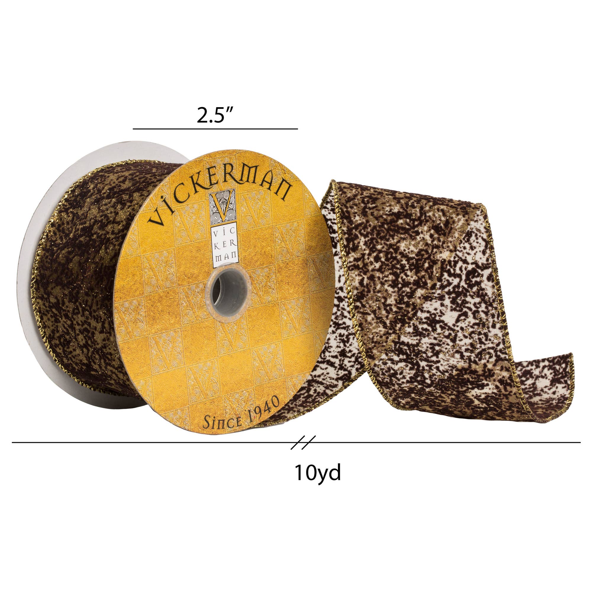 Brun Foncé Ruban à paillettes doré brun foncé Vickerman 2,5 po x 10 m en vente sur Faire3