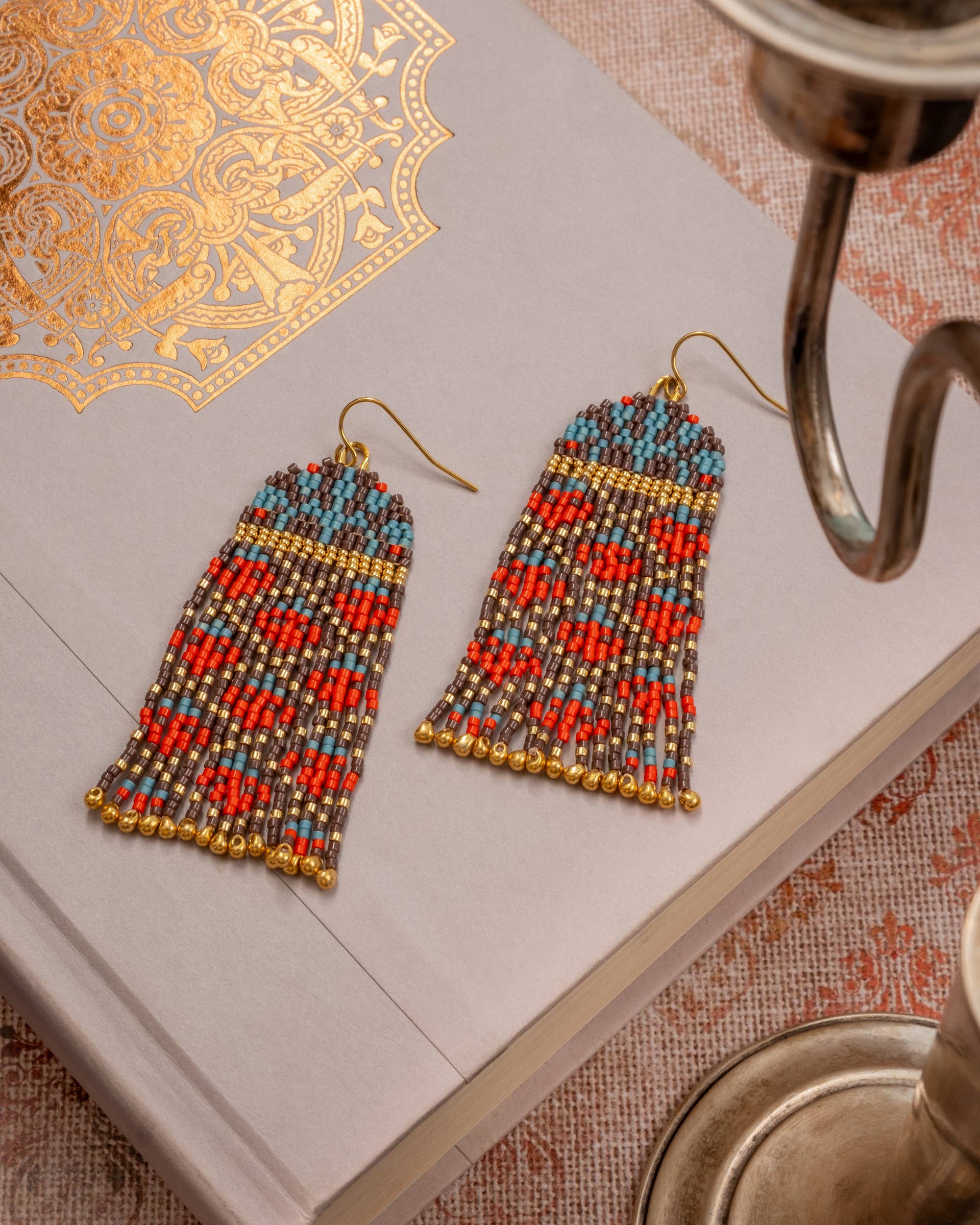 Mayana Designs Co - Wholesale Dangle Earrings - Beaded Handwoven Brocade Garden Earrings (Brown/Red)1