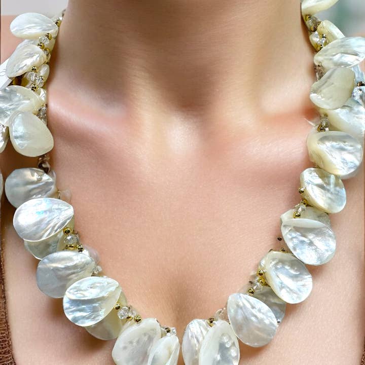 Studio G - Wholesale Beaded/Pearl Necklace - #1133-Double Strand Mother of Pearl Necklace