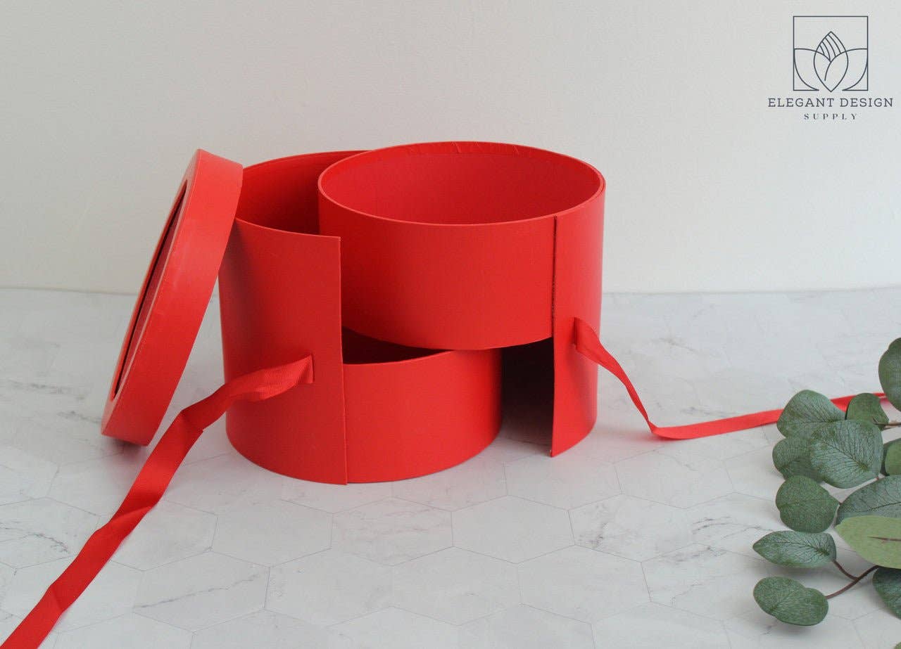 Elegant Design Supply – Engroshandel Gaveæske – To lag rund blomsterkasse med klart låg30