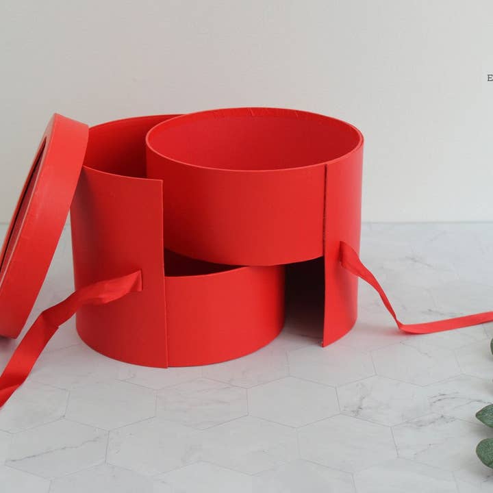 Elegant Design Supply – Engroshandel Gaveæske – To lag rund blomsterkasse med klart låg30