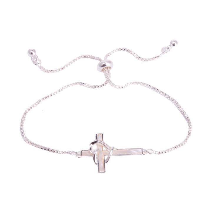 MOP Cross CZ Heart Bracelet - Silver for wholesale by Amanda Blu