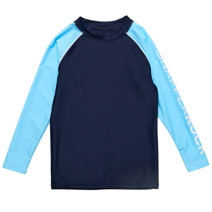 Navy Lt Blue Sleeve LS Rash Top for wholesale by Snapper Rock Swimwear UPF50+