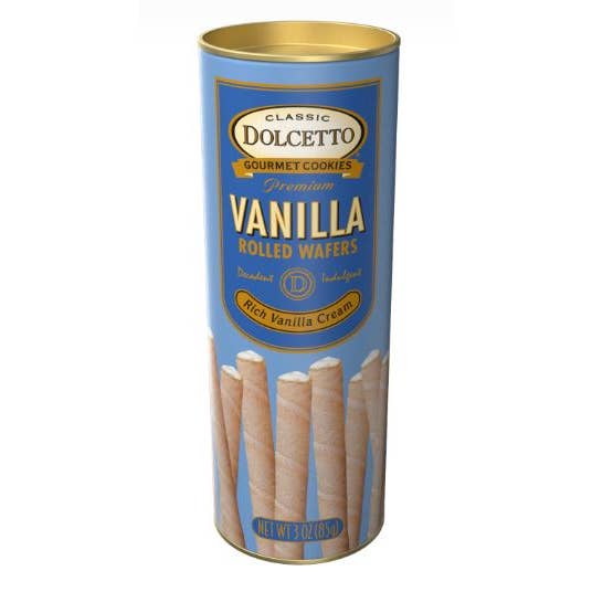 Sunflower Food Company - Wholesale Cookie - DOLCETTO VANILLA WAFER ROLLS (3 oz canister)