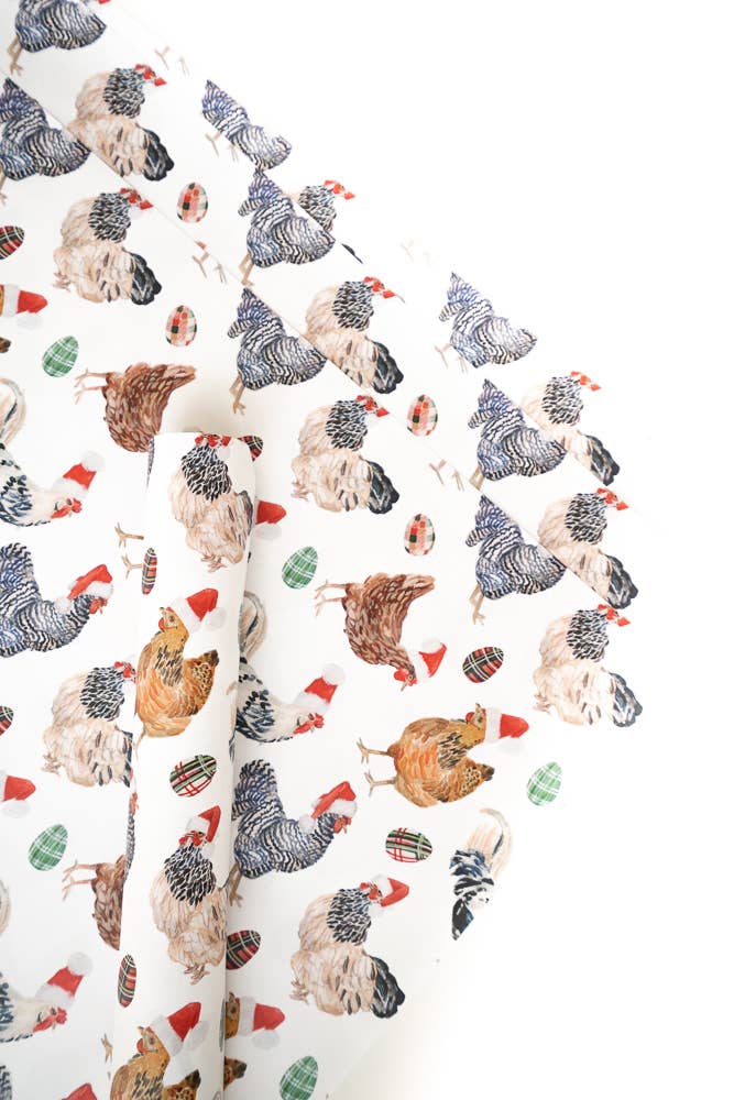 Lana's Shop – wholesale Wrapping paper roll – Christmas Chickens in Santa Hats Gift Wrap Roll1