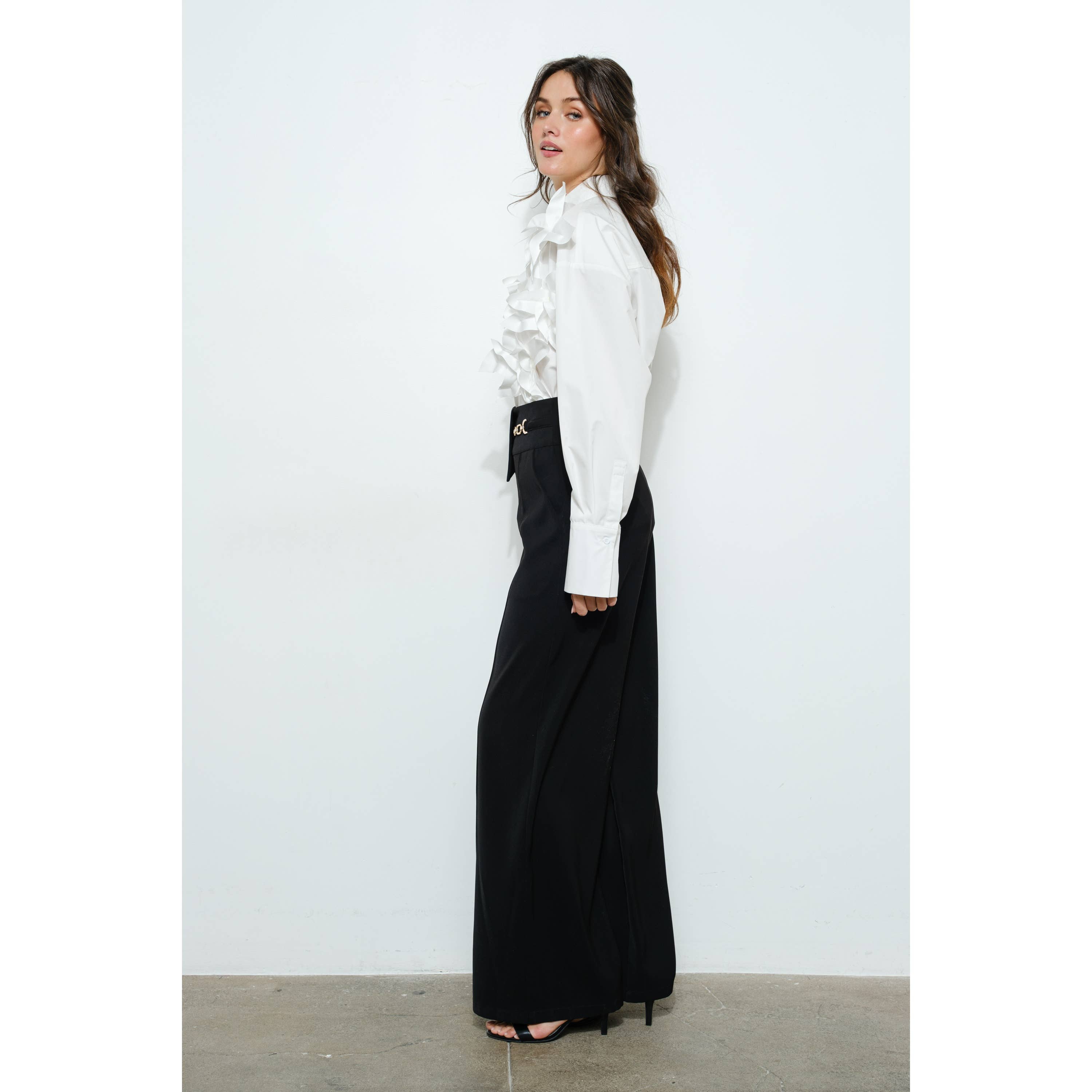 INA – Engroshandel Bluse - Dame – 3D båndblomst applikation skræddersyet skjorte5