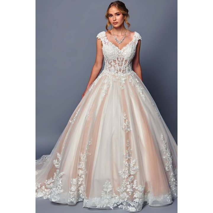 V-Ausschnitt Kapellenlänge A-Linien Brautkleid für den Großhandel von Babyfox Apparel