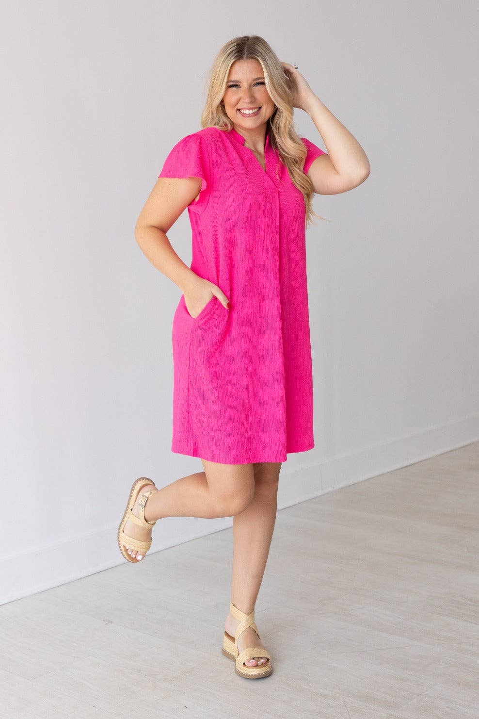 The Nicole Dress, Hot Pink for wholesale on Faire1