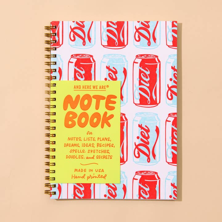 Modern Pop Art Letterpress A5 Spiral Notebook—Diet Soda for wholesale by And Here We Are