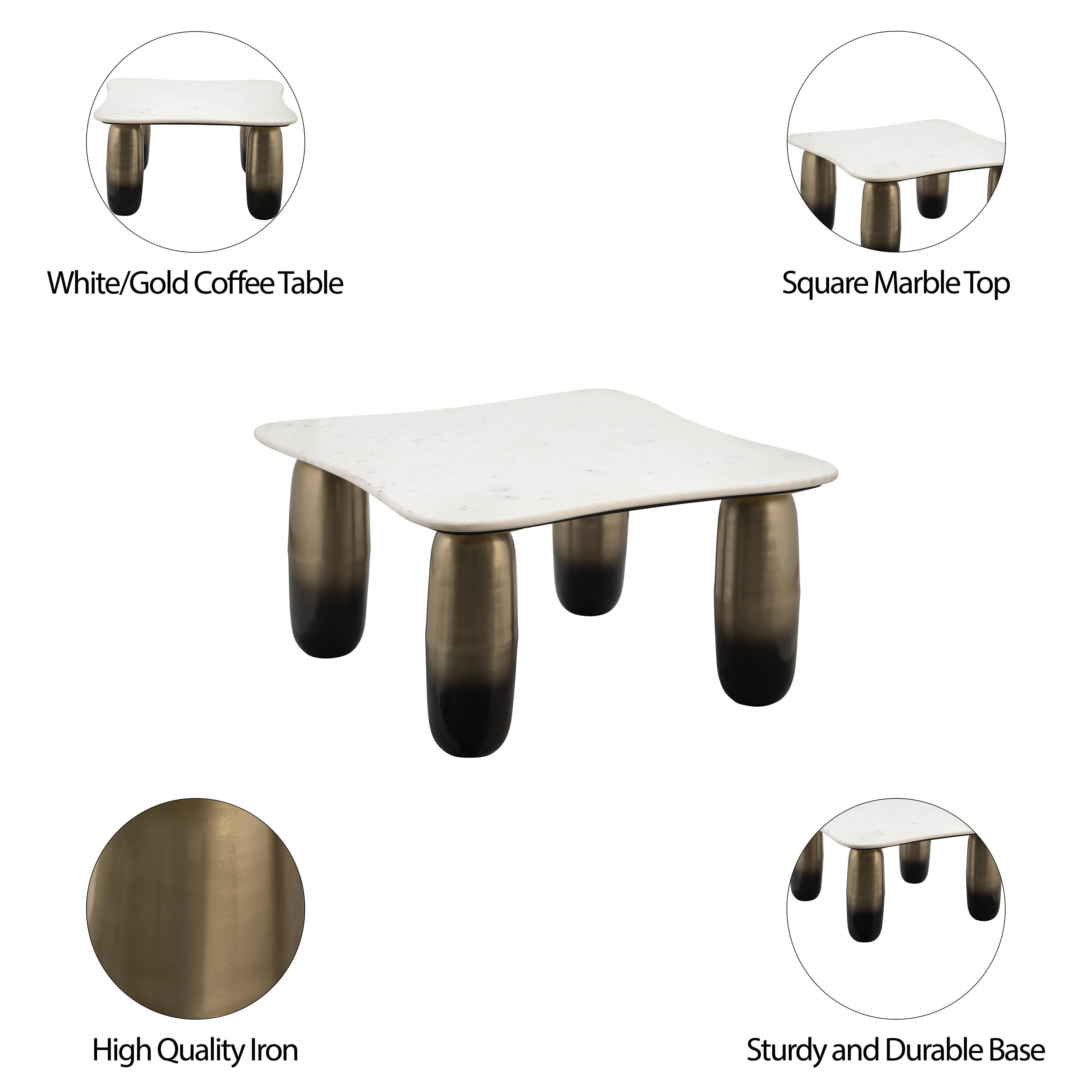 Sagebrook Home - Wholesale Coffee Table - Coffee Table - GoldWhite Marble Top Metal Curved Leg, 30 in.2