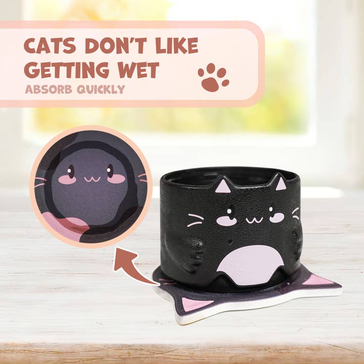 Yobro - Wholesale Coffee Mug - Stackble cat ear mug with Drink Coasters Set of 2 10oz
