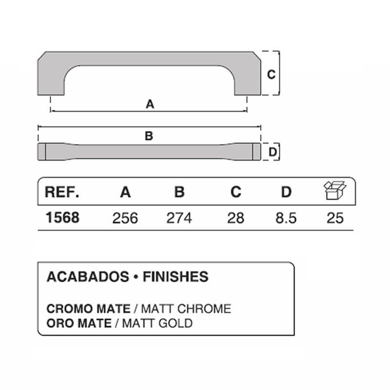 CAMBESA – wholesale Knopp/Handtag – 1568 Matt guldfärgad handtag 256 mm2