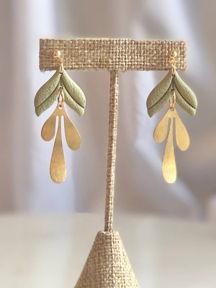 Rachel Dangles Mini Version Dangle Earrings/ Sage for wholesale by Clay and Trinkets