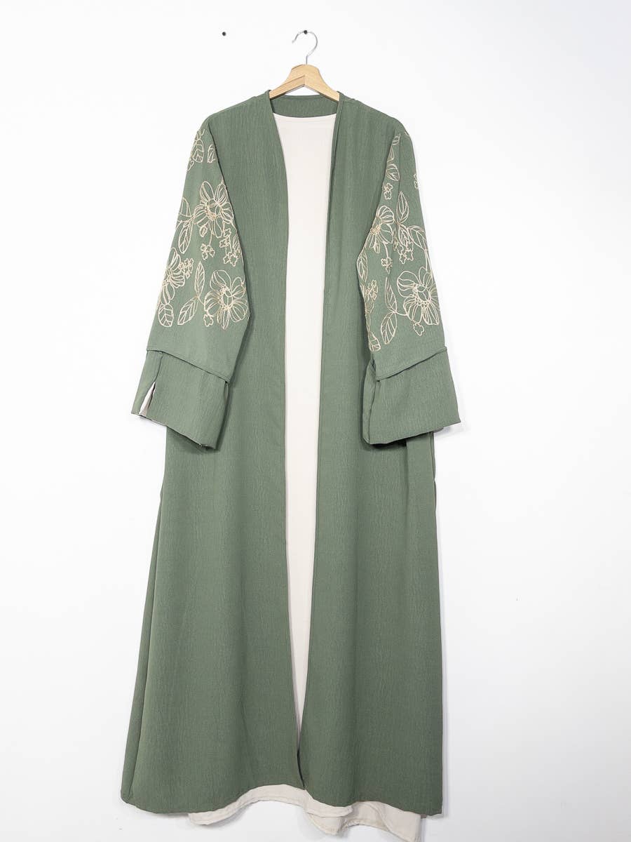 IDEAL OUTFIT – wholesale Top & skirt set – Women's – 2-piece set floral embroidery kimono abaya ref:en2511jazz9