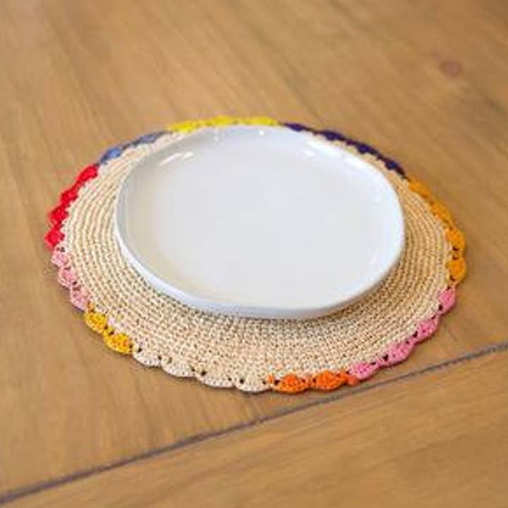 Raffia Round Colorful Placemats Handmade in Madagascar for wholesale by Payton James