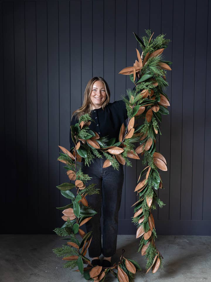 Magnolia Norfolk Cypress Mixed Real Touch Garland - 15 Ft for wholesale by Luxe B Co