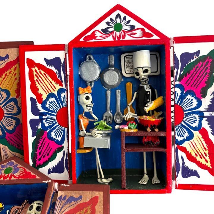 Zoe Artcrafts - Vendita all'ingrosso Statuette decorative - Decorazioni messicane Retablos del Giorno dei Morti - Statuette a forma di scheletro