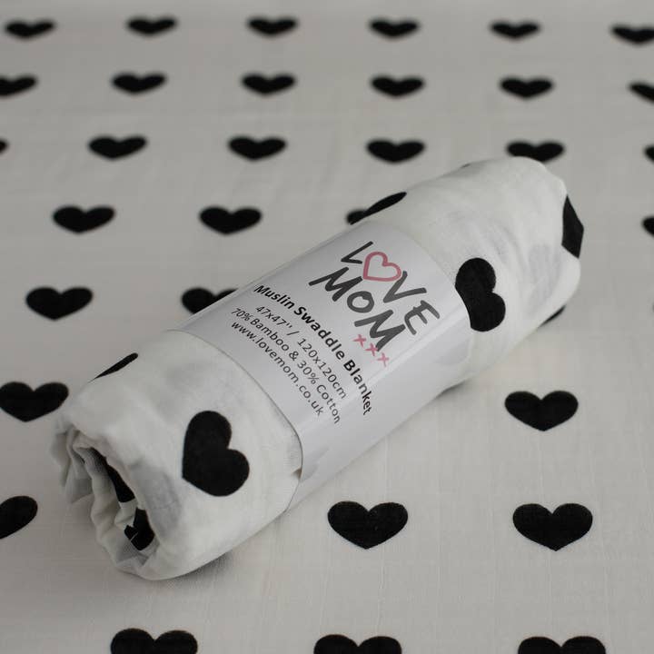 Monochrome Heart Swaddle for wholesale by Love Mom