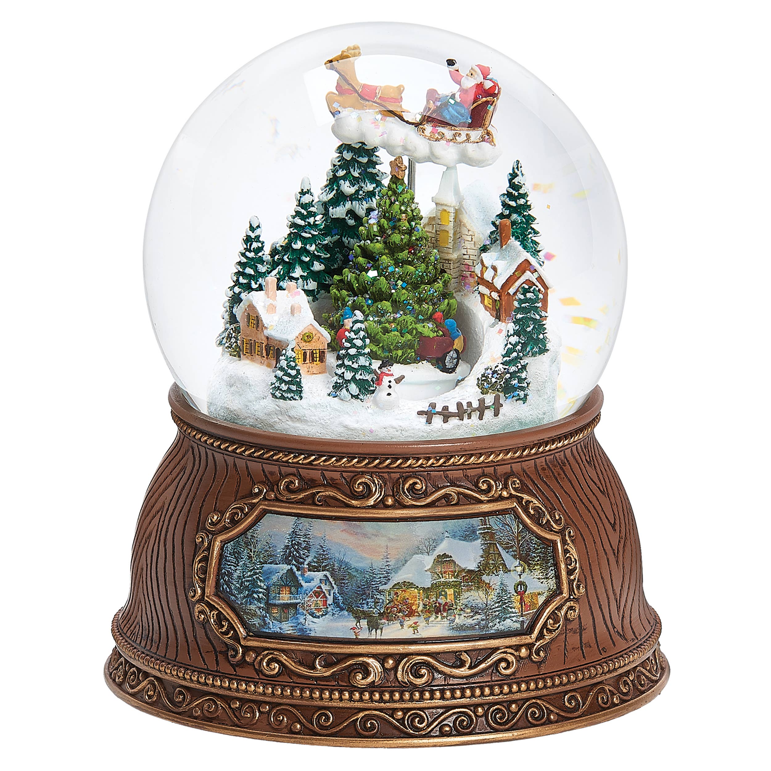 Roman - Wholesale Snow Globe - Musical Village Dome with Rotating Santa and Tree1