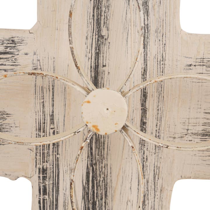 My Amigos Imports - Wholesale Decorative Tabletop Object - Laredo Pedestal Wood Cross-Farmhouse-Wood & Iron-8x17Hx4D12