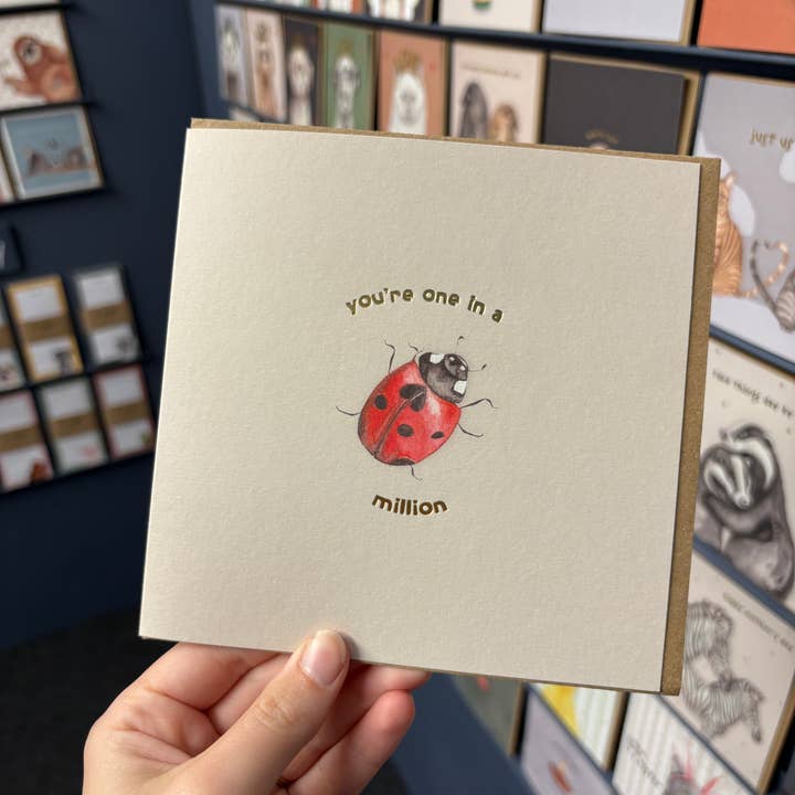 You're One In A Million Ladybird Gold Foil card for wholesale by lil wabbit