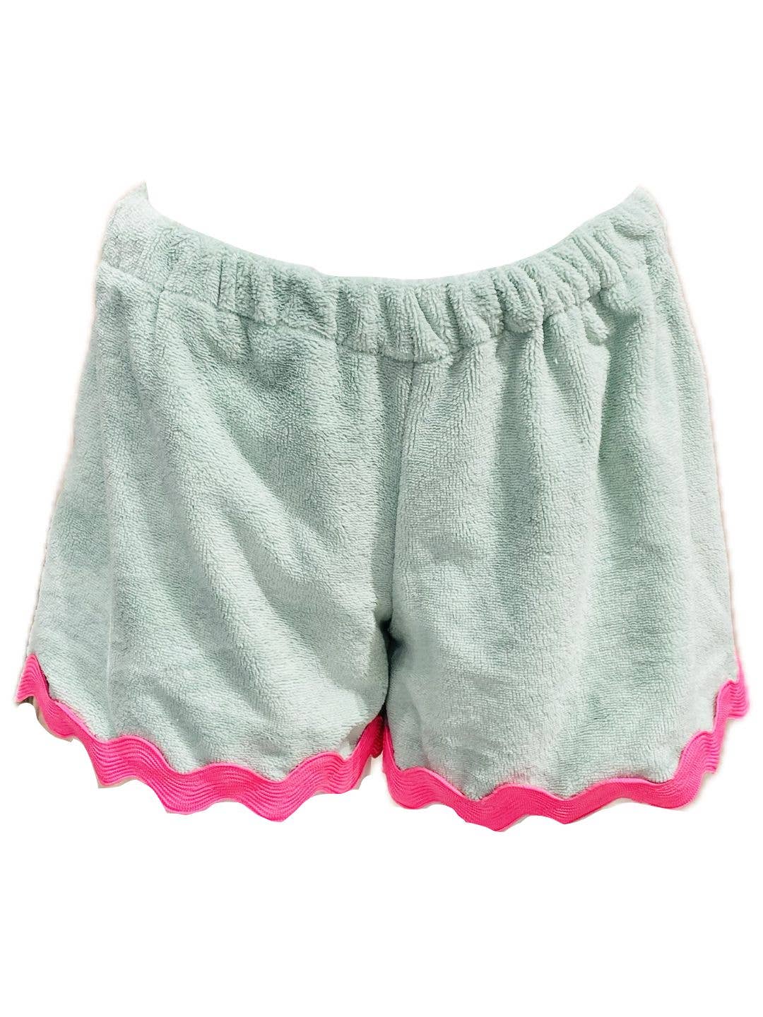 RIBES OF LOVE – Großhandel Shorts – Damen – ZIGZAG-FROTTEE-SHORTS Aqua Grün Ribes of LOVE1