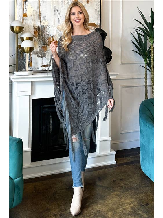 MYS Wholesale Inc - Wholesale Poncho - Women's - Knitted Net Wave Pattern Fringe Tassel Poncho15