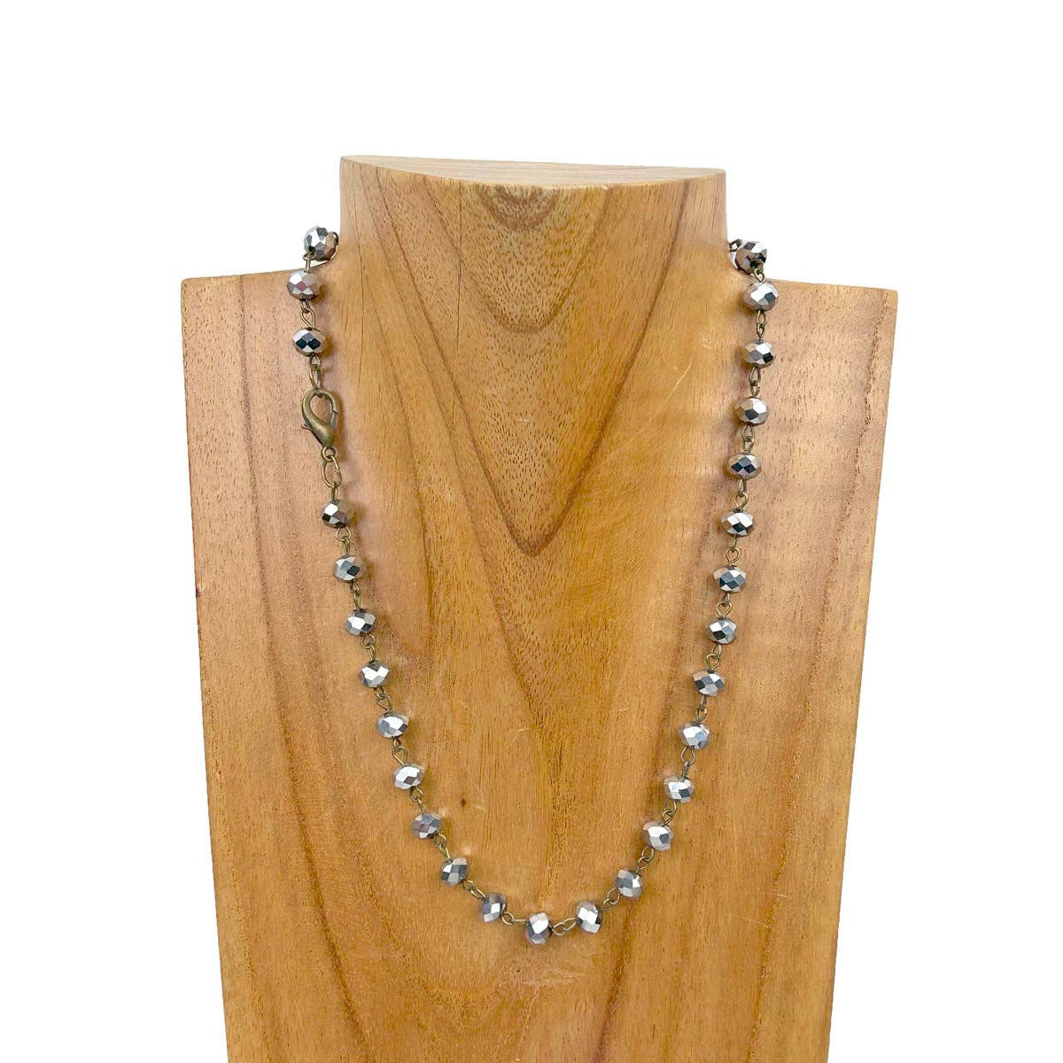 Western Elite Jewelry - Wholesale Beaded/Pearl Necklace - NKZ231116-48                17 Inches copper metal chain with green face cut crystal beads Necklace1