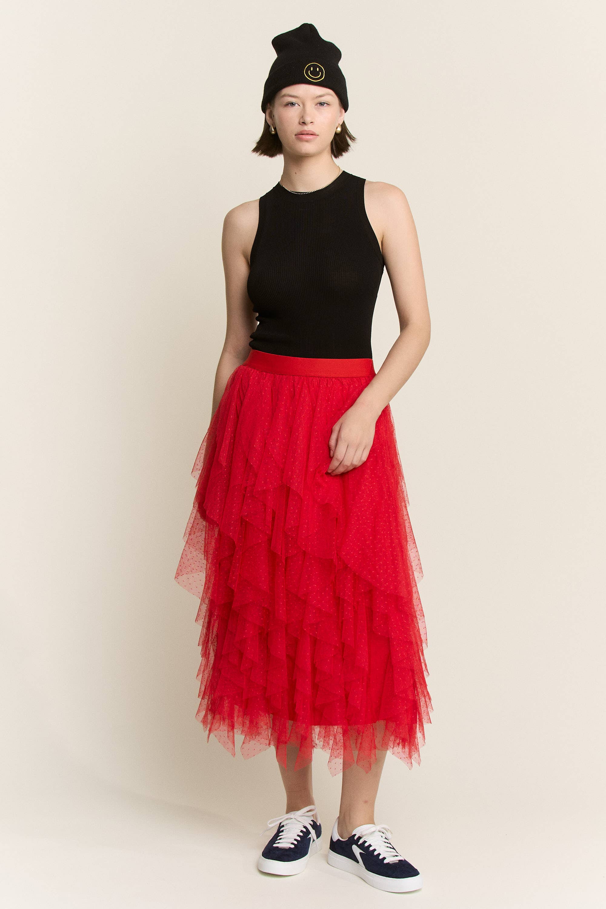 JADE BY JANE - Vendita all'ingrosso Gonna - Donna - Gonna midi a linea A con balze in tulle a pois e fodera14